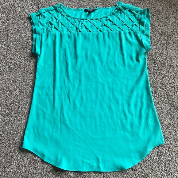 WOMENS EXPRESS GREEN SCOOP NECK TOP BLOUSE SIZE SP - Picture 2 of 9